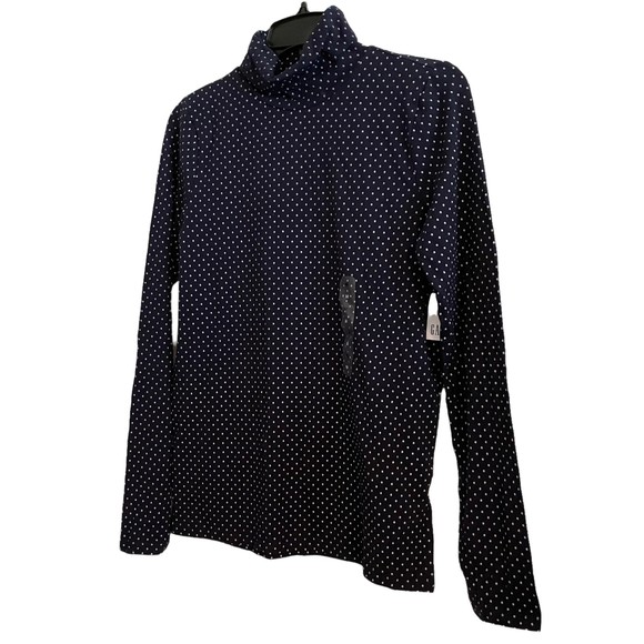 NWT Gap Womens Medium Turtleneck T Shirt Jersey Knit Polka Dot Navy Blue Light - Picture 2 of 6